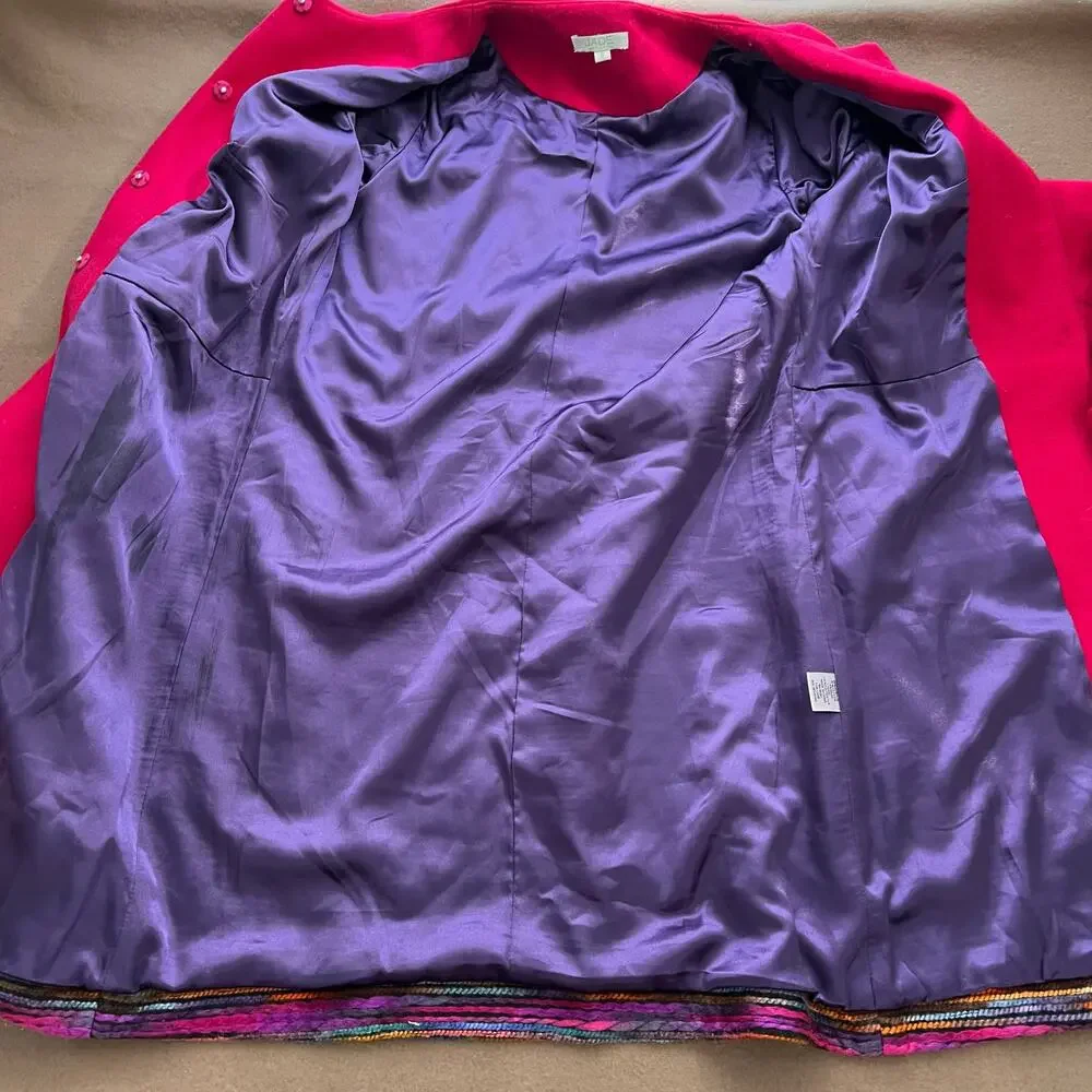 Jade Melody Tam Multi Color Pink Purple Wool Blend Coat Jacket Women's Small